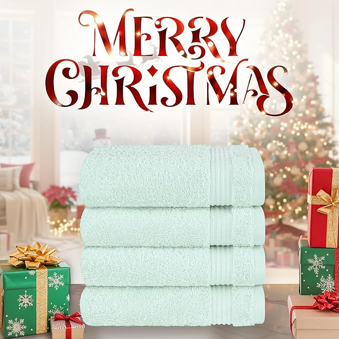 Cotton Paradise Hand Towels for Bathroom, 100% Cotton Turkish 4 Piece Hand Towel Set, Soft Absorbent Face Towels, Mint Hand Towels