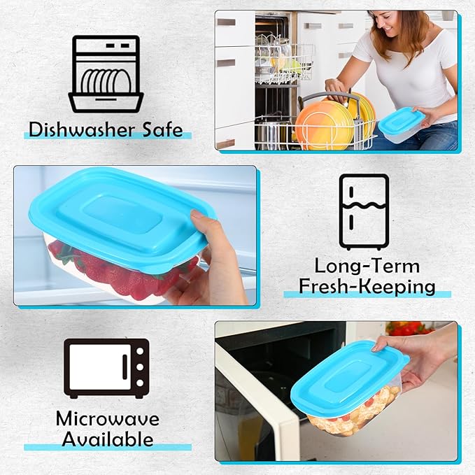 18 Pcs 33 Oz Plastic Food Storage Containers with Lids Portion Box Sets with Cover Stackable Plastic Containers with Lids Microwave Freezer Dishwasher Safe(Blue)