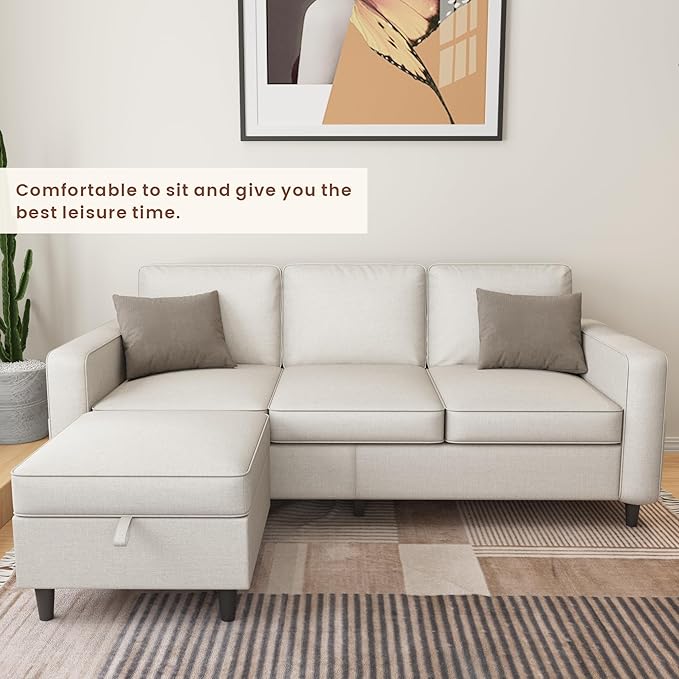 Sectional Sofa Couches for Living Room - 78''Convertible Modular Three-Seater L-Shaped Pet-Friendly Couch,Washable Sofa Cover-Bench Storage, Suitable for Small Living Room, Apartment,Office