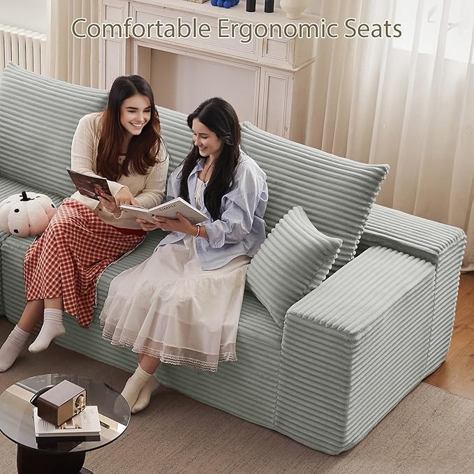 140" Sectional Cloud Couch for Living Room, Stupendous U Shaped Sofas, Modular Floor Deep-Seat Sofa, Big Comfy Corduroy Couches Set with Fluffy Memory Foam, No Assembly Required, Grey