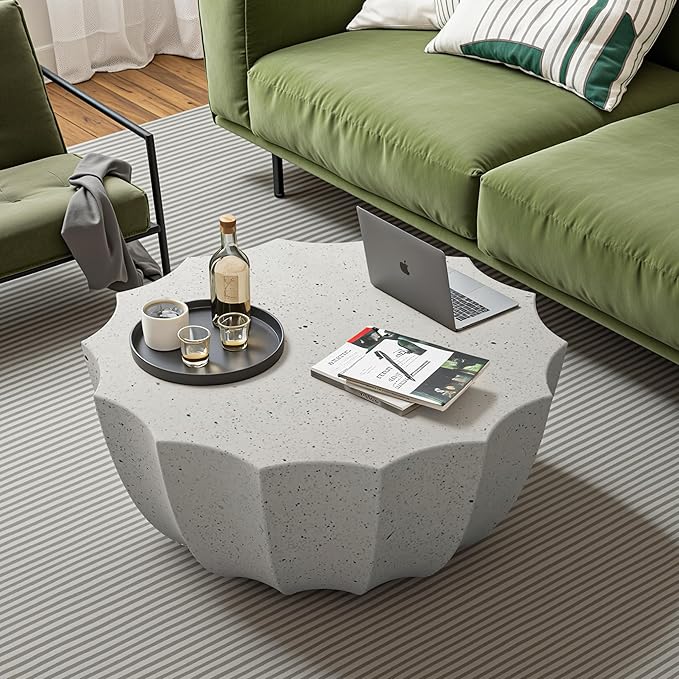 35" Outdoor Round Coffee Table Modern Stylish Design Waterproof & Moisture-Proof No Assembly Required Outdoor Coffee Table for Patio, Garden, Backyards - US Warehouse (White)