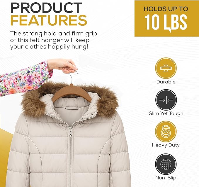 50 Pack New Premium Quality Velvet Hangers Ultra Thin Non Slip Adult Felt Space Saving Hangers for Closet Heavy Duty Coat Pants Jackets Dress Hangers 360° Swivel Hook Hold Upto 10 lbs Bronze