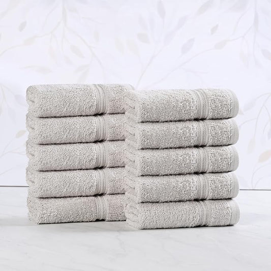 Superior Heritage Egyptian Cotton Face Towel Set, Small Towels for Kitchen, Home Bathroom, Guest Bath, Luxury Essentials, Plush, Absorbent Basics, Washcloths, Spa, Hotel, Resort, Set of 10, Silver