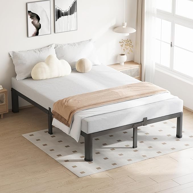 10 Inch Full Size Bed Frame, 3500Lbs Heavy Duty Metal Platform with Round Corner Legs Mattress Slide Stopper, Steel Slat Support No Box Spring Needed, Noise Free, Non-Slip, Easy Assembly