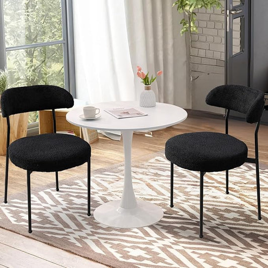 SoarFlash Kitchen Table and Chairs for 2, 31.5" Dining Table Set for 2 with Boucle Upholstered Chairs, 3 Piece Round Kitchen Table Set, Dining Room Table Set for Small Space, Apartment, Black/White