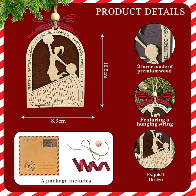 Cheerleader Christmas Ornament 2025 - Cheerleader Gifts for Girls - Gifts for Cheerleaders, Cheer Coach - Cheerleading Ornament Hanging Decor - 2 Layer Wood Cheerleading Ornaments for Christmas Tree