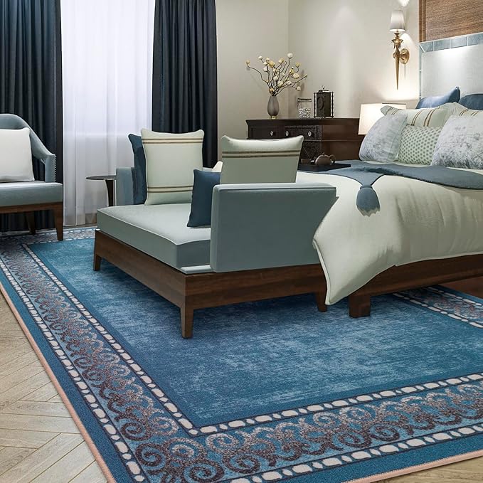 Antep Rugs Alfombras Bordered Modern 3x5 Non-Slip (Non-Skid) Low Pile Rubber Backing Indoor Area Rug (Turquoise Blue, 3' x 5')