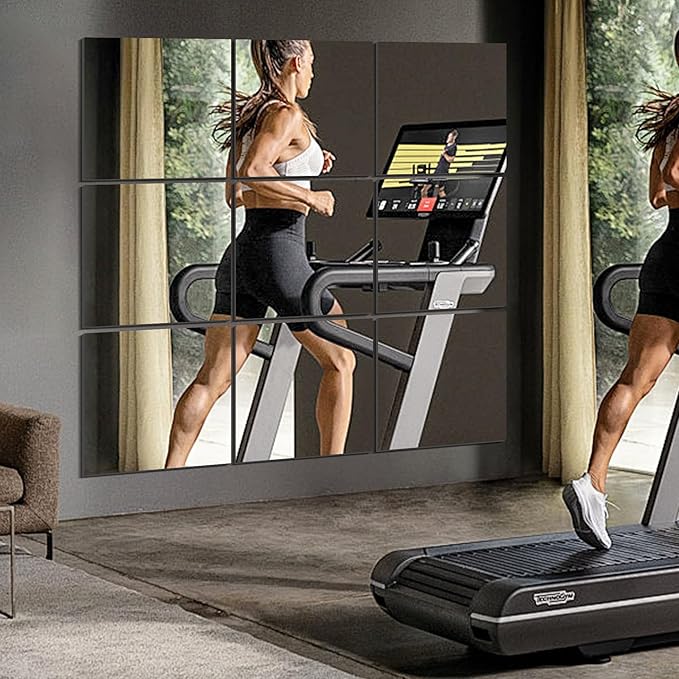 Vlush Home Gym Mirror Tiles 11'' x 11'' x 12PCS Adhesive Full Body & Full Length Mirror Wall Mounted Mirrors Decorative for Home Gym, Door, Bedroom & Bathroom