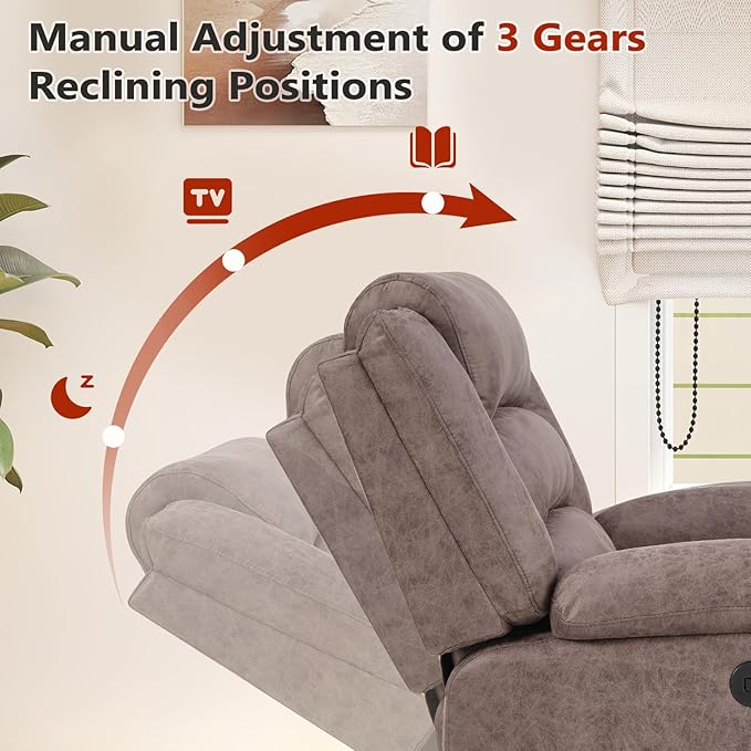 ANJ Recliner Chair, Overstuffed Manual Living Room Reclining Chair in Breathable Faux Leather