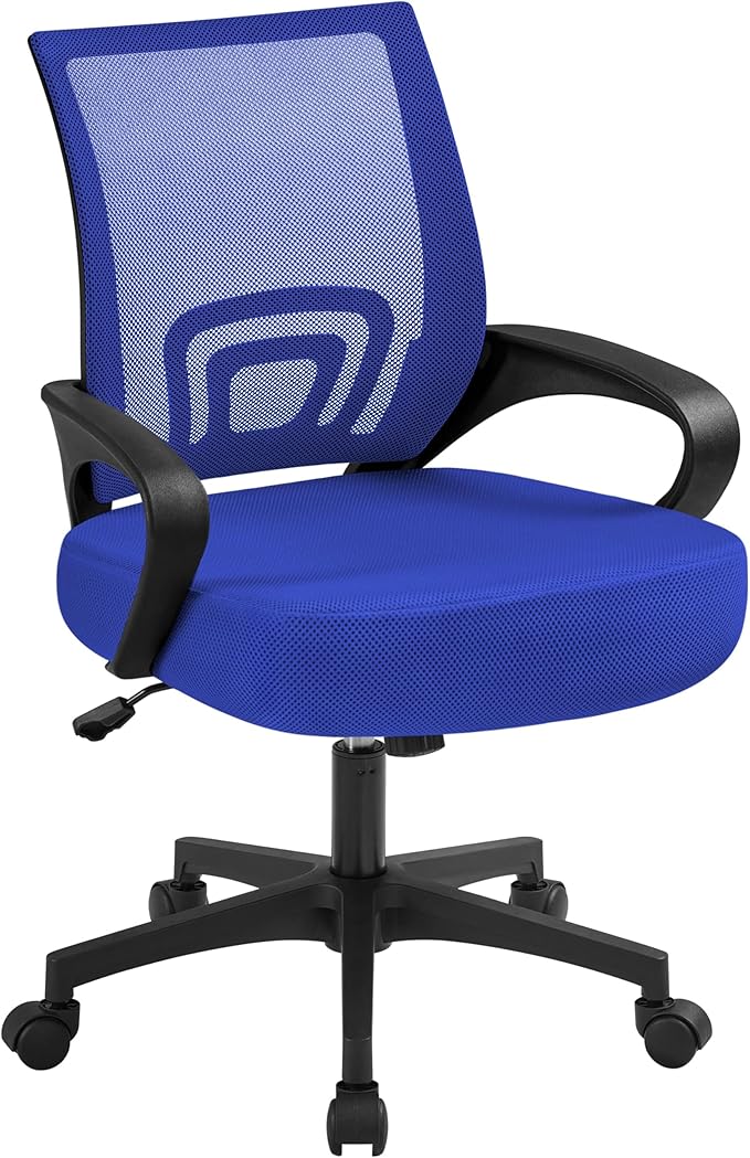 Yaheetech Mid-Back Mesh Office Chair Adjustable Ergonomic Computer Task Chair Swivel Rolling with Lumbar Support Armrest for Home Office Work Study, Blue