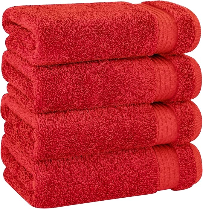 Cotton Paradise Hand Towels for Bathroom, 100% Cotton Turkish 4 Piece Hand Towel Set, Soft Absorbent Face Towels, Red Hand Towels