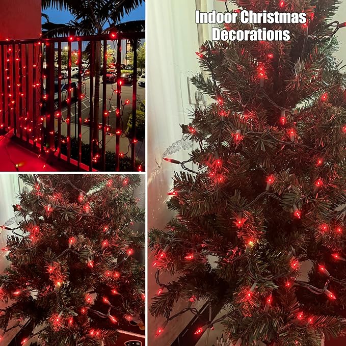 Christmas Lights 100 Count Red Christmas Tree String Lights with White Wire for Outdoor Indoor Christmas Decorations Wedding Decorations Valentines Day Decor,UL Certified (21feet)