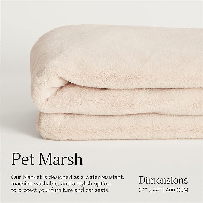 UnHide Lil’ Pet Marsh – Faux Fur Pet Blanket – Extra Soft, Lightweight, Washable Dog Blanket – Comfort and Protection for Couch, Crate, or Bed – Beige Bear 34 x 44