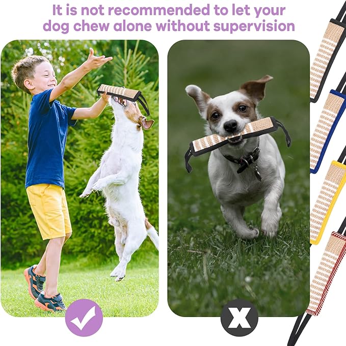 Kacctyen 4 Pcs Dog Tug Toys, Jute Pillow Pull Toy with 2 Strong Handles Tug of War Interactive Play Puppy Training Equipment for Medium to Large Dogs, 4 Colors(Dark Color)