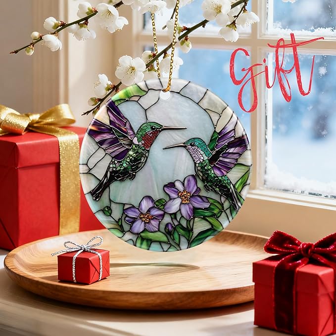 Hummingbird Ornament for Christmas Tree, Christmas Ornaments, Hummingbird Home Decor, Holiday Decor Gifts for Family, Friends & Bird Lovers, Gift Exchange & Gift Idea, Giftbox Included