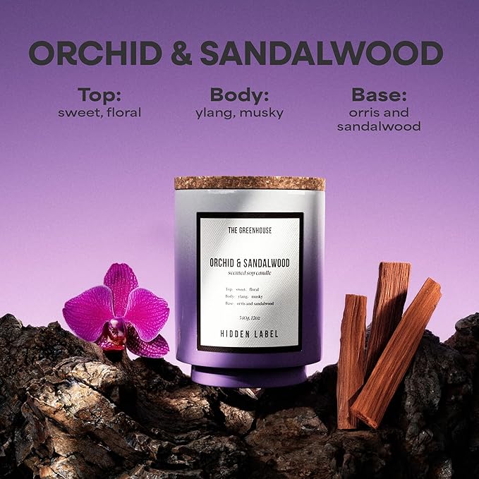 Orchid Sandalwood Scented Candle, 12oz Natural Soy Wax, 75Hours Long Lasting,Clean Burn, Pretty Aromatherapy Candle for Home Scented,Stress Relief, Meditation, Yoga & Relaxation