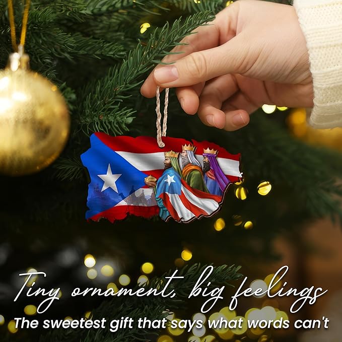 FLAGWIX Puerto Rico Christmas Ornament Gifts for Family Mom Dad - Three Kings Day Wooden Christmas Ornaments 2025 for Xmas Tree Decorations - Puerto Rico Gifts for Women Men, Friend Gift Ideas