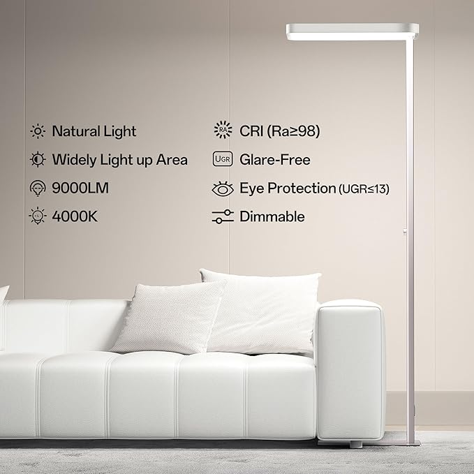 Homelist LH1 Superlight 77'' Floor Lamp, 100W Full-Spectrum Eye-Care Bright Floor Lamp for Reading, Office Work, 9000LM LED Standing Lamp Dimmable, Perfect for Family Living Room, Home Office