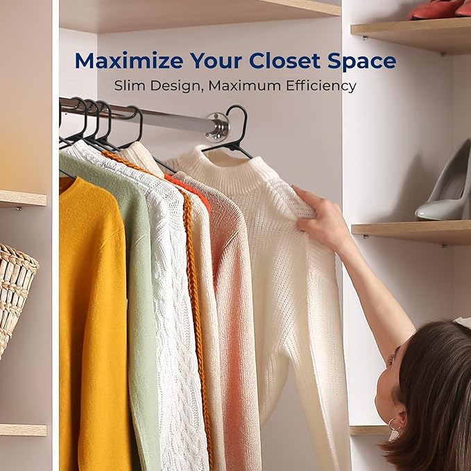 SereneLife 150 Pack Plastic Hangers, Lightweight, Durable, Space Saving Clothes Organizers, Suitable for Shirts, Sweaters, Hoodies, Dresses, Kids Clothes, Good for Home Organization (Black)