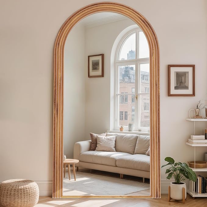 Antok Full Length Mirror 76"×41" Floor Mirror Standing Tall Mirror, Arched Stand up Large Wall Mirrors, Freestanding Full Body Mirrors for Bedroom Living Room Wood Vintage Style Brown