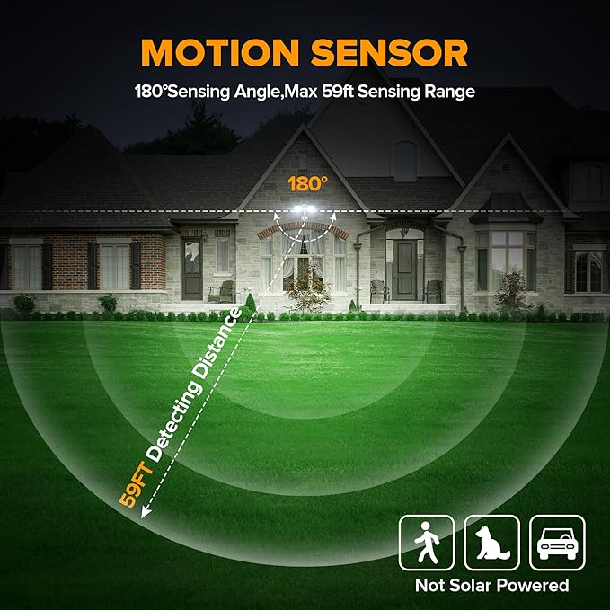 LUTEC 34W 3700 Lumen LED Security Light Motion Sensor Outdoor Lights with Night Light, 5000K Daylight, IP65 Waterproof, Dusk to Dawn, Hardwired Motion Detector Flood Light for Garage, Yard-White