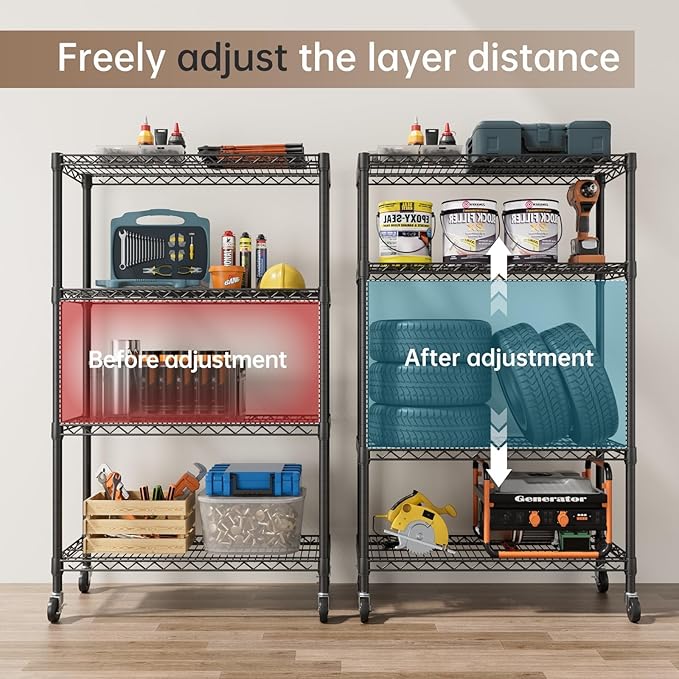 SINGAYE 4 Garage Heavy Duty Shelving Unit Kitchen Pantry Close Home Organizers and Storage Bathroom Shelf Laundry Room Organization Industrial Book Metal Wire Adjustable Shelves