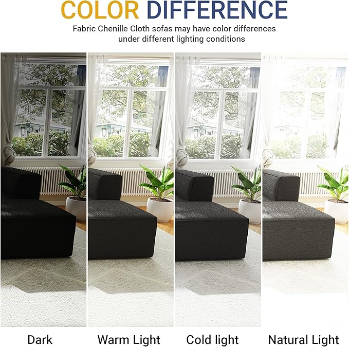 97" Sectional Compressed Sofa Modular Couches,High-Density Foam No Assembly Required,3-Piece(1xCorner 3xArmless) for Living Room, Chenille Dark Grey