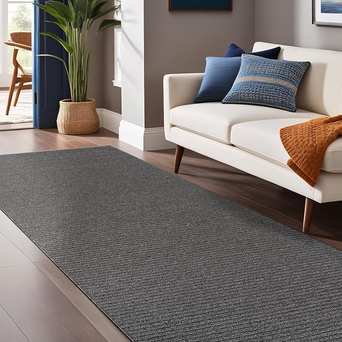 Non Slip Gray Solid Rubber Back Thing Runner Rugs for Living Room 2x7 for Kitchen, Rug for Bedroom and Hallway, Stain Resistant Easy Cleaning Non Shedding Carpet Gray 2 x 7