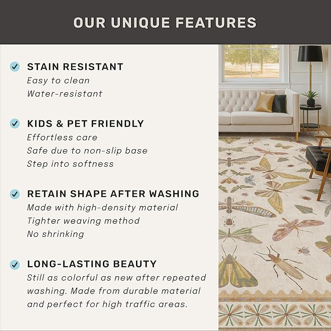 Boho Bathroom Rugs 2x3 Non Slip Washable - Stain Resistant Kitchen Rugs for Entryway, Mudroom, Powder Room, Soft Low Pile Cottagecore Nature Eclectic Small Throw Rug