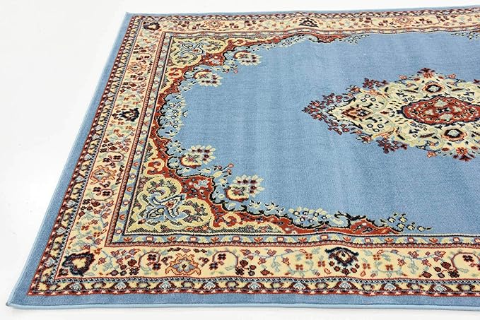 Unique Loom Reza Collection Traditional Persian Style Area Rug, Rectangular 5' 1" x 8' 0", Light Blue/Ivory