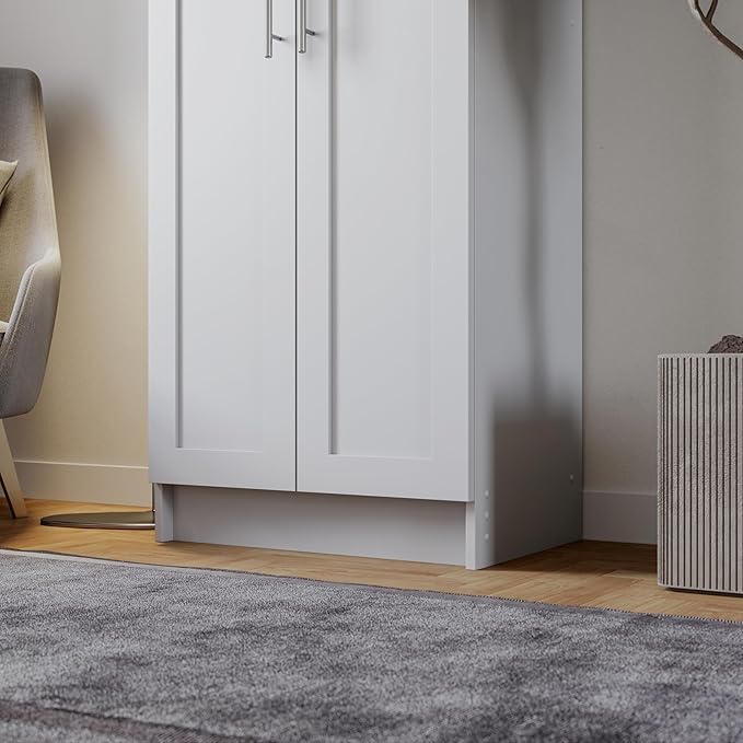 Prepac Elite Plus 24" Wide Storage Accent Cabinet with Panel Doors, White Storage Cabinet, Bathroom Cabinet, Pantry Kitchen with 3 Shelves 16.75" D x 24" W x 65" H