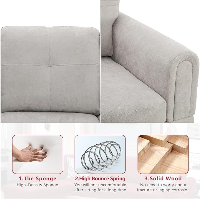 108-Inch Modular L-Shaped Sectional Sofa with Deep Seat, Modern L Shaped Cloud Couch with Chaise, Upholstered Couches for Living Room, Bedroom, Office, No Assembly Require (Gray)