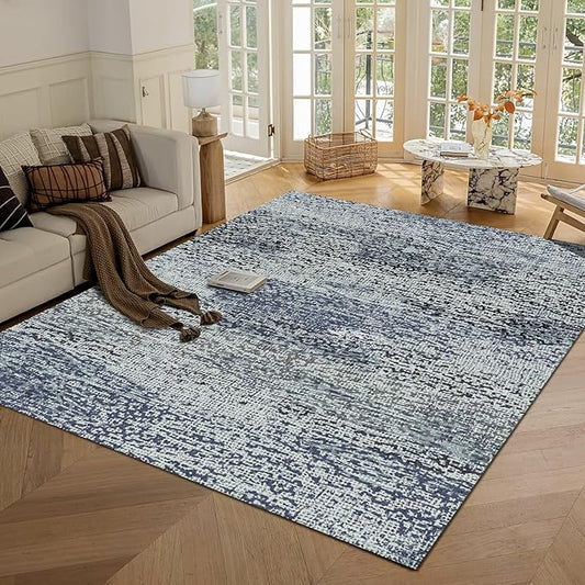 RUGSURE Washable Area Rug - 1/6 Thick - Stain & Water Resistant Non-Slip - Resistant Rug for Living Room, Bedroom, Nursery, Pet & Child Friendly, Vintage Charm Area Rugs (Grey+LightTeal, 4' x 6')