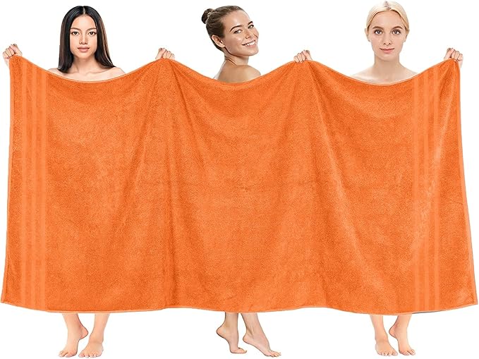 DAN RIVER 2 Pack Luxury Bath Sheets 35x70, 600 GSM, Soft & Quick Dry 100% Ring Spun Cotton Towels Ideal for Hotels, Spas, Gyms & Salons Extra Large, Orange