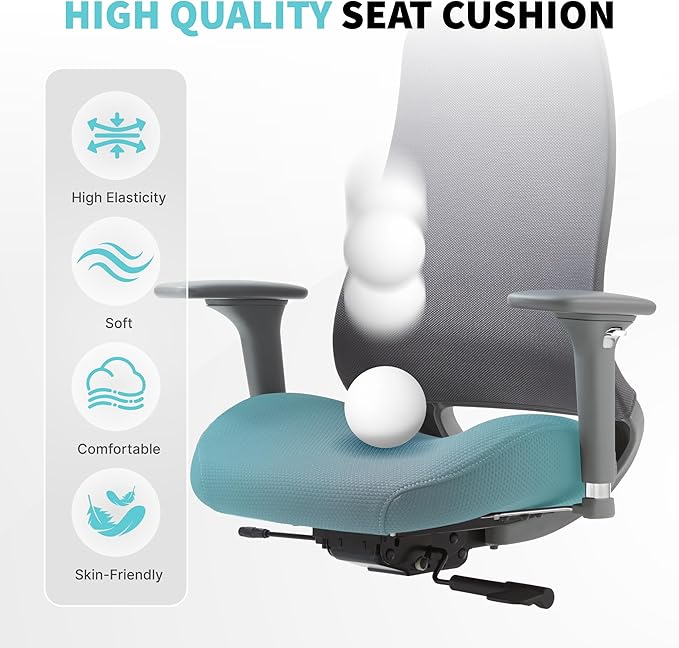 Ergonomic Mesh Office Chair with S-Shaped Backrest, 4D Adjustable Armrests, Sliding Seat Depth, Fixed Headrest, Dual-Layer Mesh, 130° Recline, SGS Class 3 Gas Lift, 300 lbs Capacity