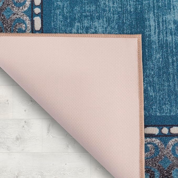 Antep Rugs Alfombras Bordered Modern 3x5 Non-Slip (Non-Skid) Low Pile Rubber Backing Indoor Area Rug (Turquoise Blue, 3' x 5')