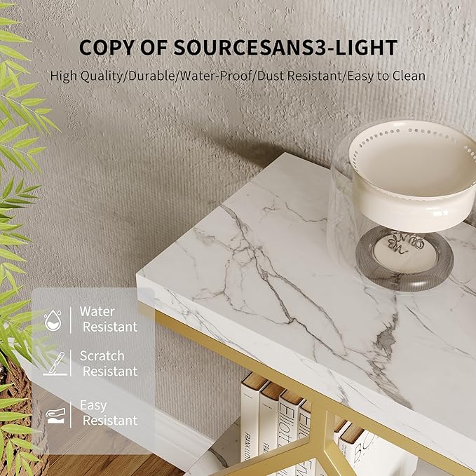 Garvee 3-Tier Entryway Table, Industrial Console Sofa Table with Storage, Accent Table with Open Shelves, Diamond-Shaped Metal Frame, Foyer Table for Entryway, Hallway, White