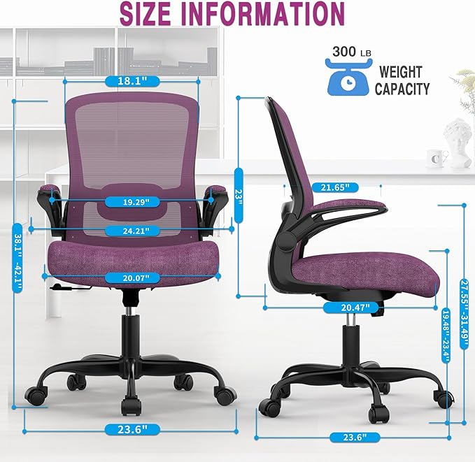 Mimoglad Office Chair, Ergonomic Desk Chair with Adjustable Lumbar Support, High Back Mesh Computer Chair with Flip-up Armrests-BIFMA Passed Task Chairs, Executive Chair for Home Office