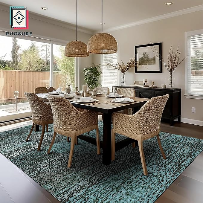 RUGSURE Washable Area Rug - 1/6 Thick - Stain & Water Resistant Non-Slip - Resistant Rug for Living Room, Bedroom, Nursery, Pet & Child Friendly, Vintage Charm Area Rugs (Green, 5' x 7')