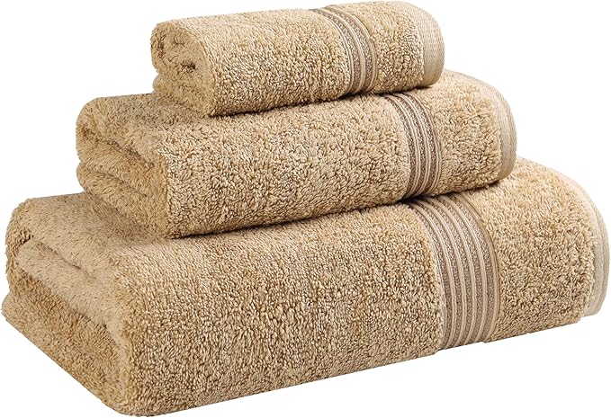 Superior Heritage Egyptian Cotton 3 Piece Towel Set, Assorted Absorbent Towels for Bathroom, Guest Bath, Luxury Home Decor Essentials, Includes 1 Bath, 1 Hand, 1 Face Towel/Washcloth, Toast
