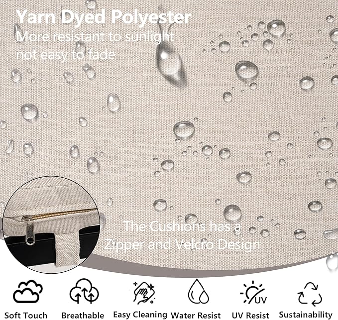 Outdoor Dining Chairs Set of 4, Wicker Patio Dining Chairs with Removable Cushions, Rectangle Patio Table Chair, All Weather Outdoor Chairs, Metal Lawn Chair for Adults/Indoor/Deck, Beige