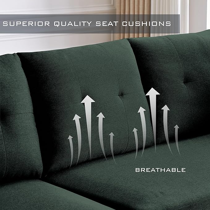 102" L-Shape Sofa Couch, Couch with Ottoman Coffee Table, 4 Seat Modern Sofa with Removable Cover for Apartment and Living Room, Green