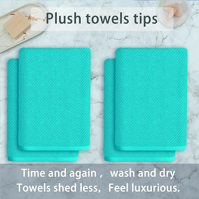 Turquoise Bath Towels (4PC Large, 30"x56") - 100% Cotton | Quick Dry | Light Weight | Thick | Soft | Absorbent, Luxury Shower Towels with Hanging Loops, Towel Gift Set, Turquoise Bathroom Accessories