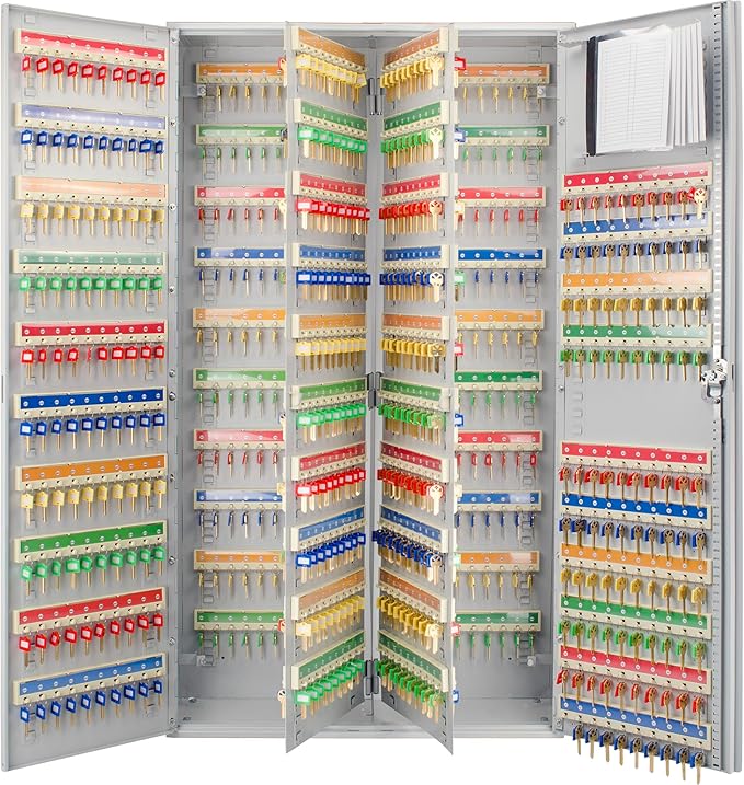 Barska 800-Position Key Lock Box – Solid Steel Key Cabinet with Adjustable Numbered Hooks, Key Log Sheet, Color Tags & Index Chart – Wall-Mount Organizer, Grey Finish