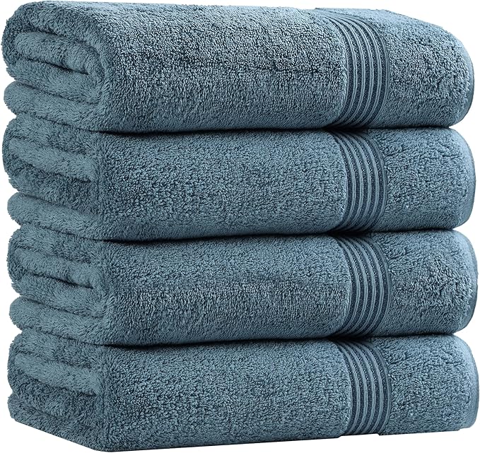 Superior Heritage Egyptian Cotton Bath Towel Set, Large Body Towels for Home Bathroom, Master, Guest Bath Decor, Plush, Absorbent Basics, Spa, Hotel, Resort, Luxury Essentials, Set of 4, Sapphire