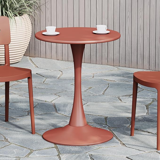 Costaelm Small Dining Table, Round PP Outdoor Table, Weather Resistant Balcony Table for Outside Poolside Deck Lawn Garden Backyard, Red