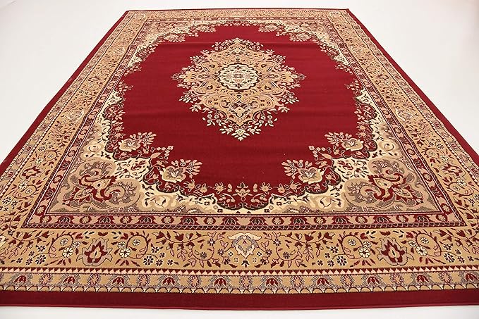 Unique Loom Reza Collection Traditional Persian Style Area Rug, 9 x 12 ft, Burgundy/Ivory