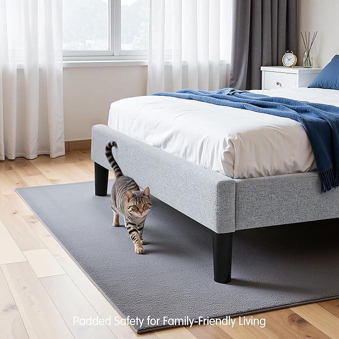 Hokway Bed Frame Upholstered Platform Bed with Headboard Wooden Slat Support No Box Spring Needed(Twin, Light Gray)