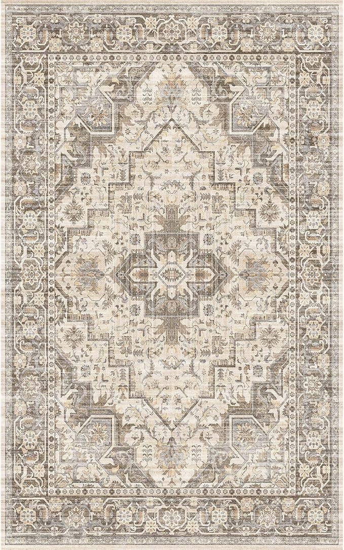 Area Rug 5x7 Rugs for Living Room, Area Rugs Washable Rugs, Vintage Rug for Bedroom Dinning Room, Home Decor Living Room Area Rugs (Brown Beige 5X7)