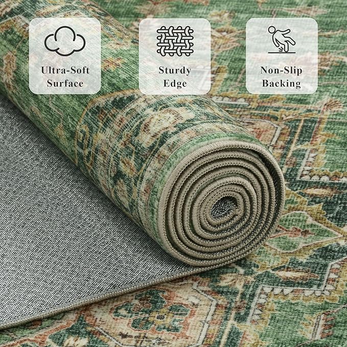 4x6 Area Rug for Bedroom Machine Washable Low Pile Vintage Distressed Rugs Stain Resistant Faux Wool Rug Ultra Soft Non-Slip Area Rugs for Living Room, Playroom, Kitchen,Home Office